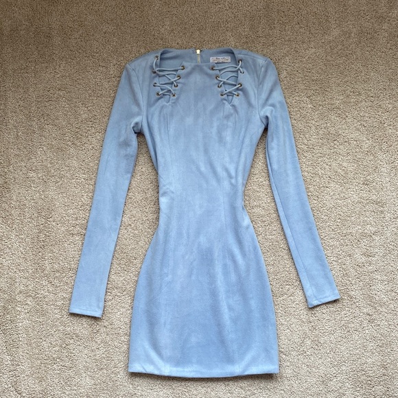 Oh Polly Dresses Oh Polly Mini Dress Faux Suede Long Sleeve Baby Blue Size 2 Poshmark